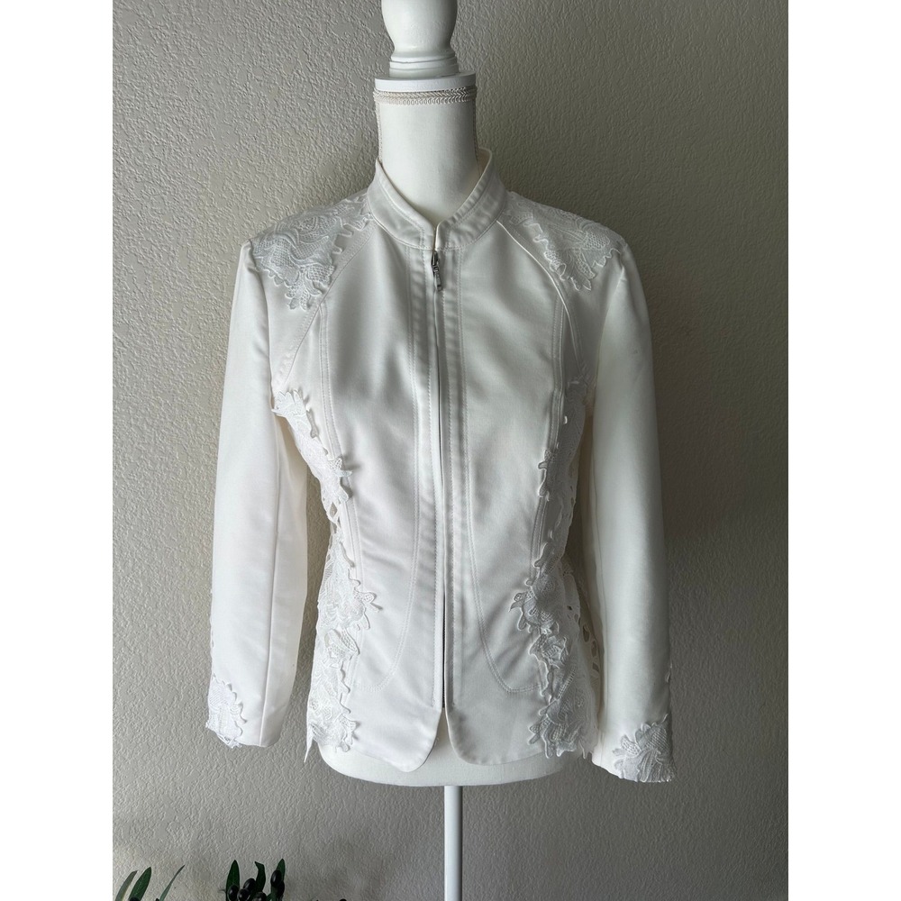 Napa Winter Ceremony Jacket | White  Lace‎ Zip Front Moto Jacket